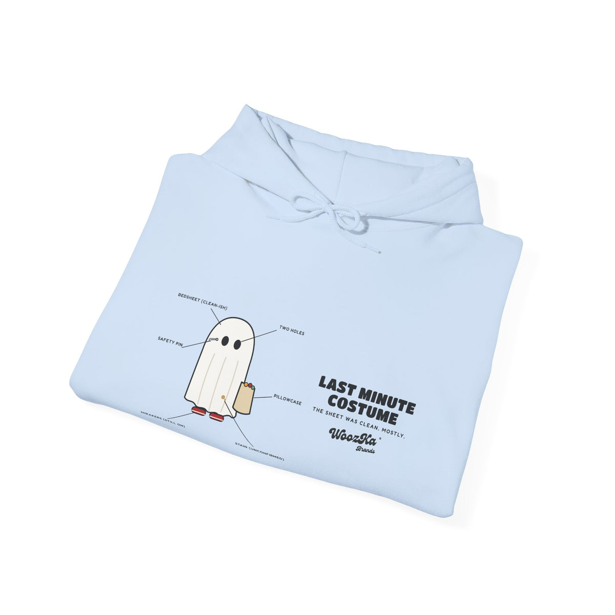 WoozKa Brands Lazy Halloween Costume Hoodie, Funny Ghost Wide Front Print