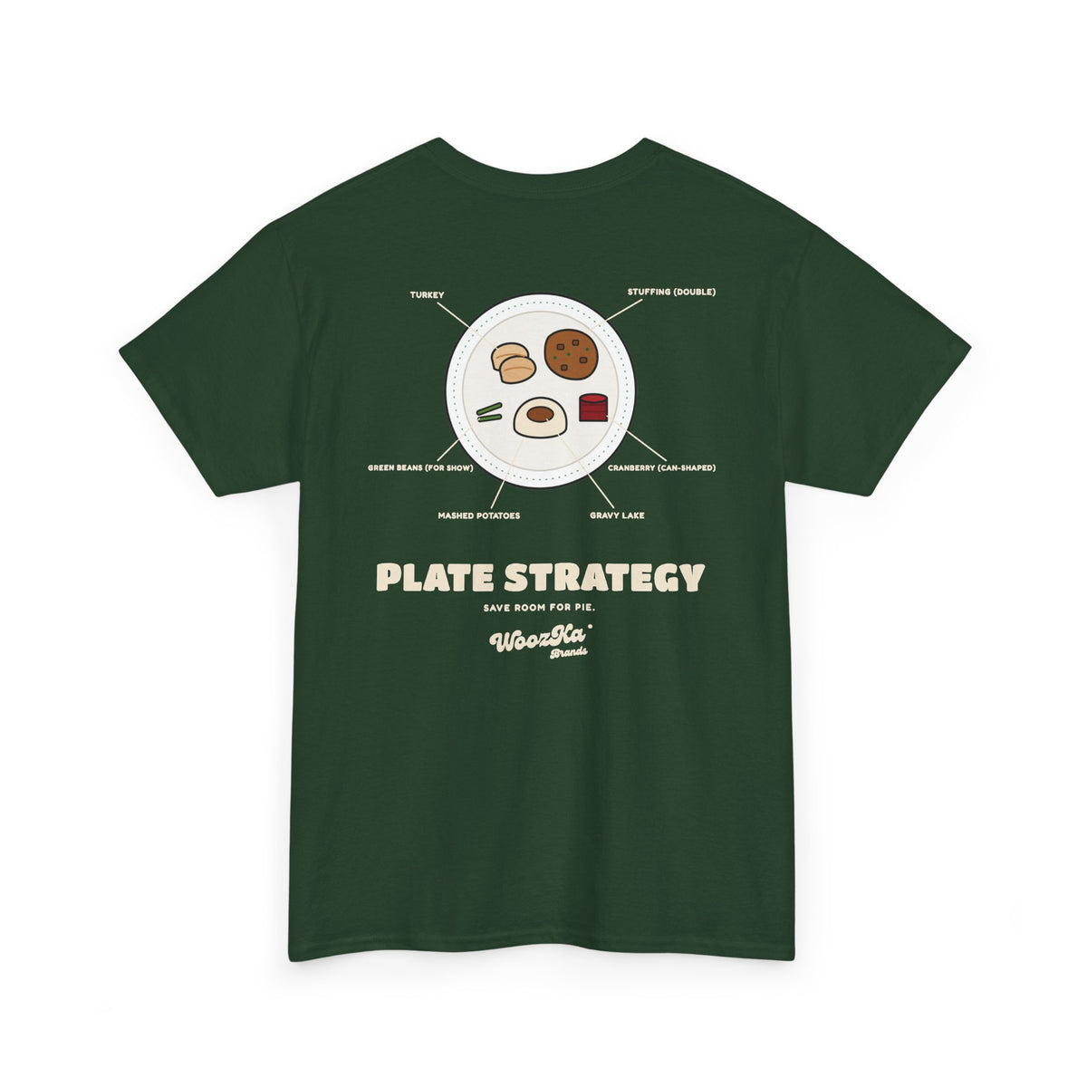 WoozKa Brands Funny Thanksgiving T-Shirt, Turkey Dinner Plate Back Print
