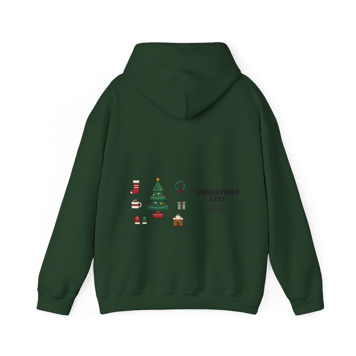 WoozKa Brands Cute Christmas Tree Hoodie, Holiday List Wide Back Print