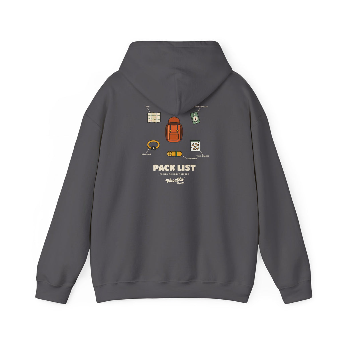 WoozKa Brands Hiking Hoodie, Backpacking Gear List Back Print
