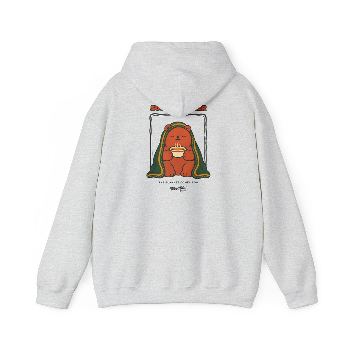 WoozKa Brands Soup Weather Bear Hoodie, Front and Back Graphic