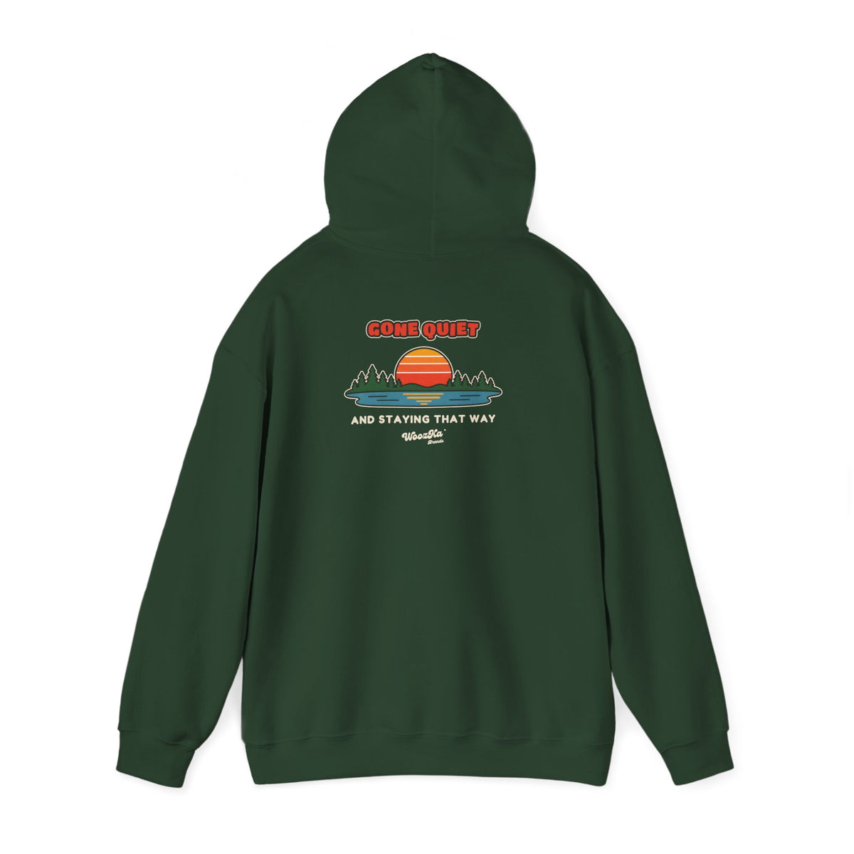 WoozKa Brands Retro Sunset Lake Hoodie, Nature Outdoors Pine Back Print