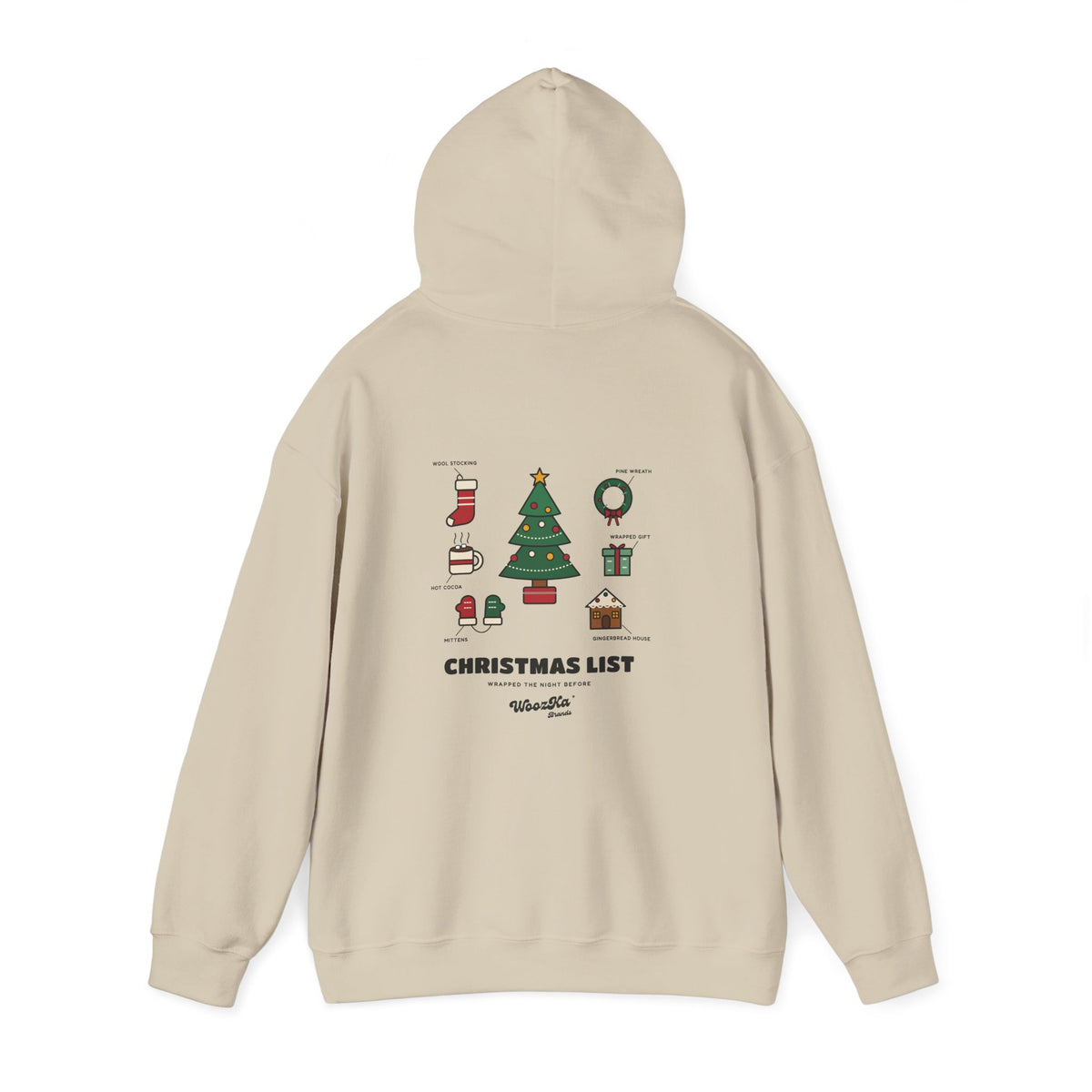 WoozKa Brands Cute Christmas Tree Hoodie, Holiday List Back Print