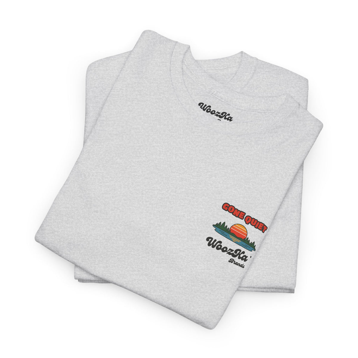 WoozKa Brands Retro Sunset Lake T-Shirt, Nature Outdoors Pine Back Print
