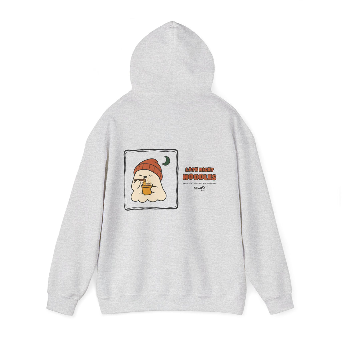WoozKa Brands Late Night Noodles Ghost Hoodie, Wide Back Graphic