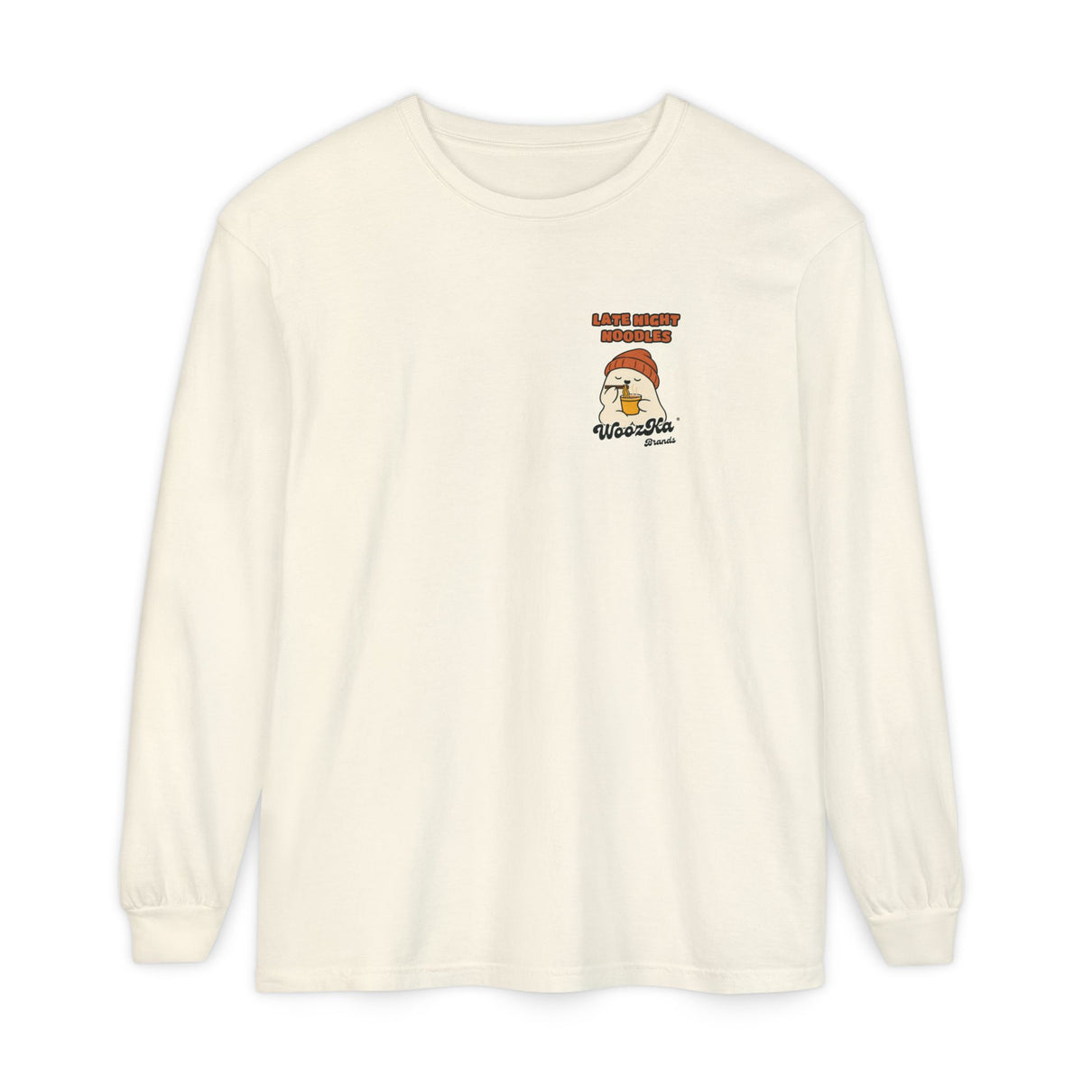 WoozKa Brands Late Night Noodles Ghost Long Sleeve T-Shirt, Two-Sided