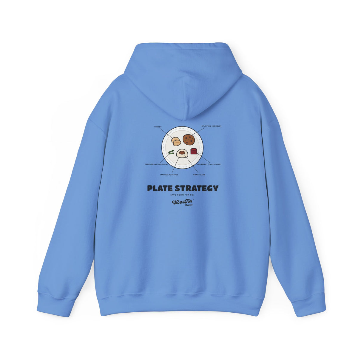 WoozKa Brands Funny Thanksgiving Hoodie, Turkey Dinner Plate Back Print