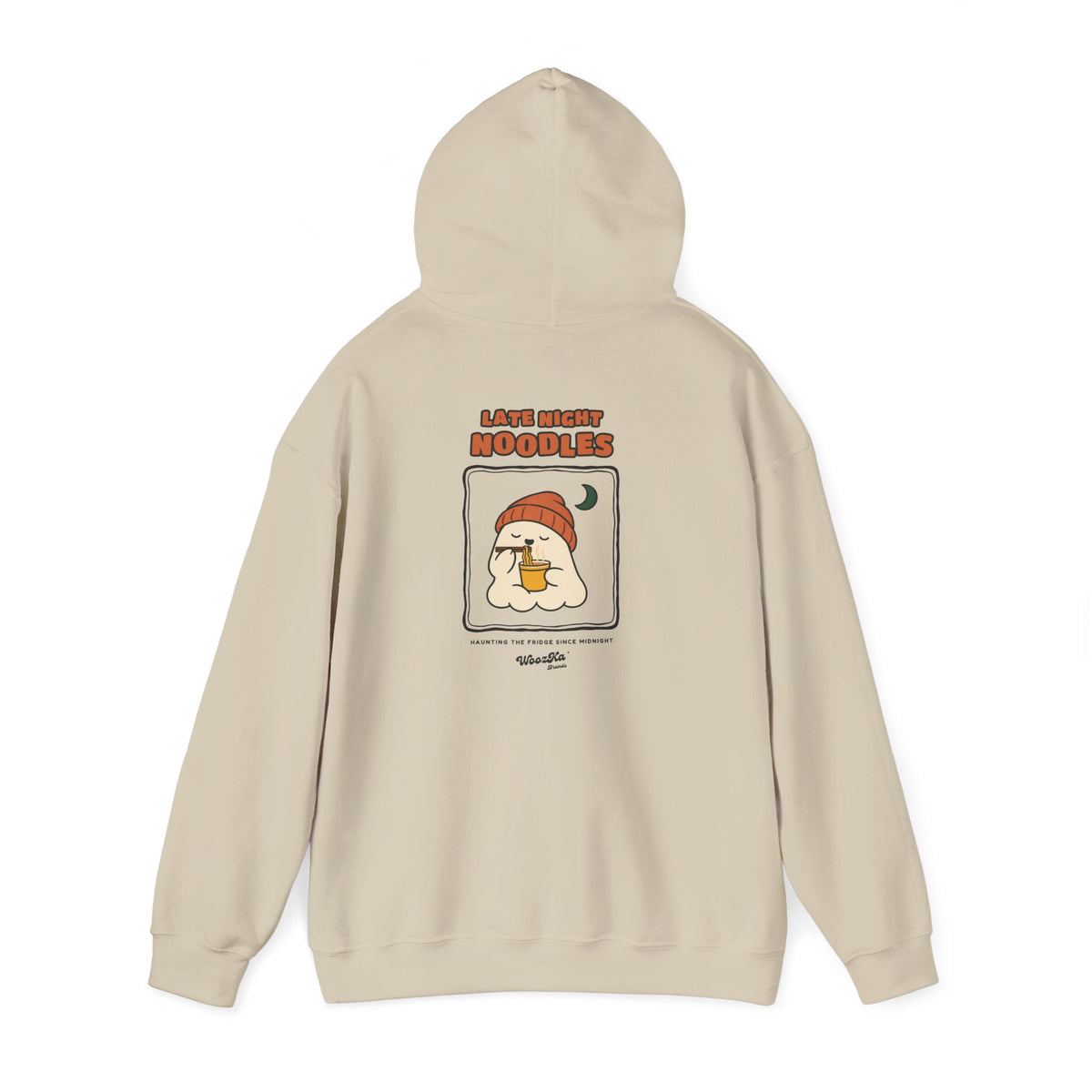 WoozKa Brands Late Night Noodles Ghost Hoodie, Front and Back Graphic