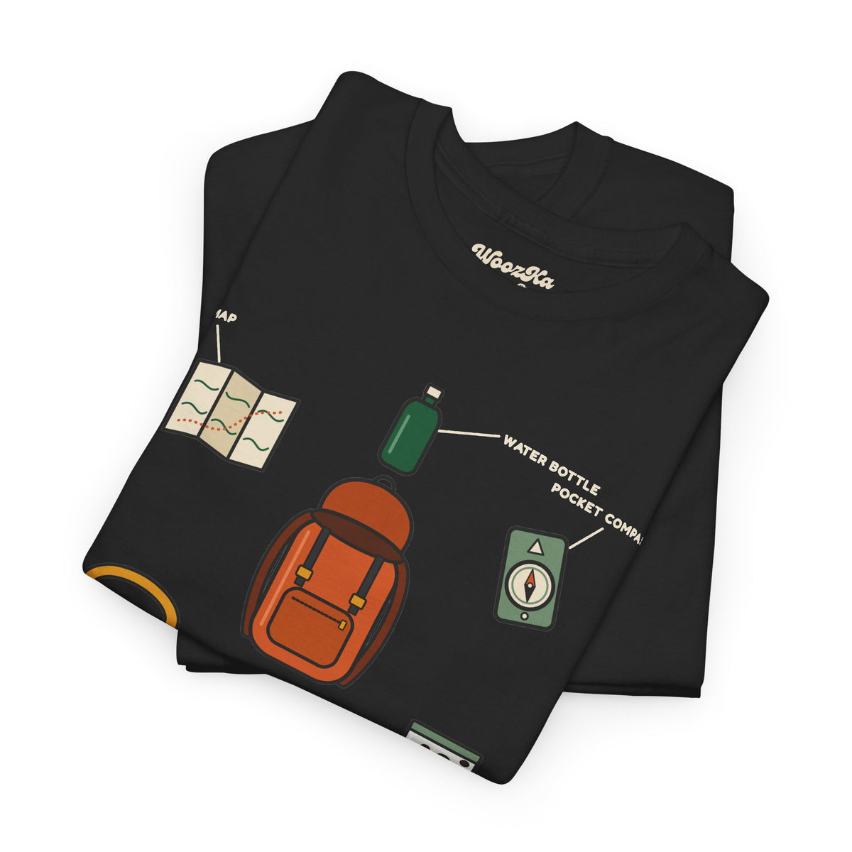WoozKa Brands Hiking T-Shirt, Backpacking Gear List Front Print