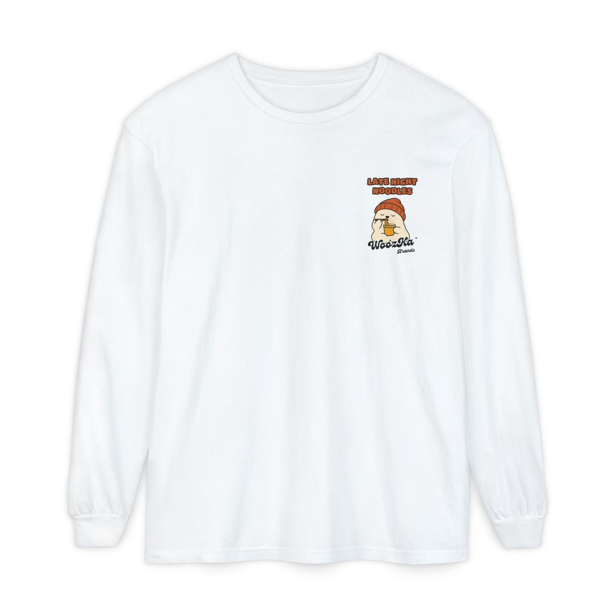 WoozKa Brands Cute Ghost Halloween Long Sleeve Tee, Ramen Back Print