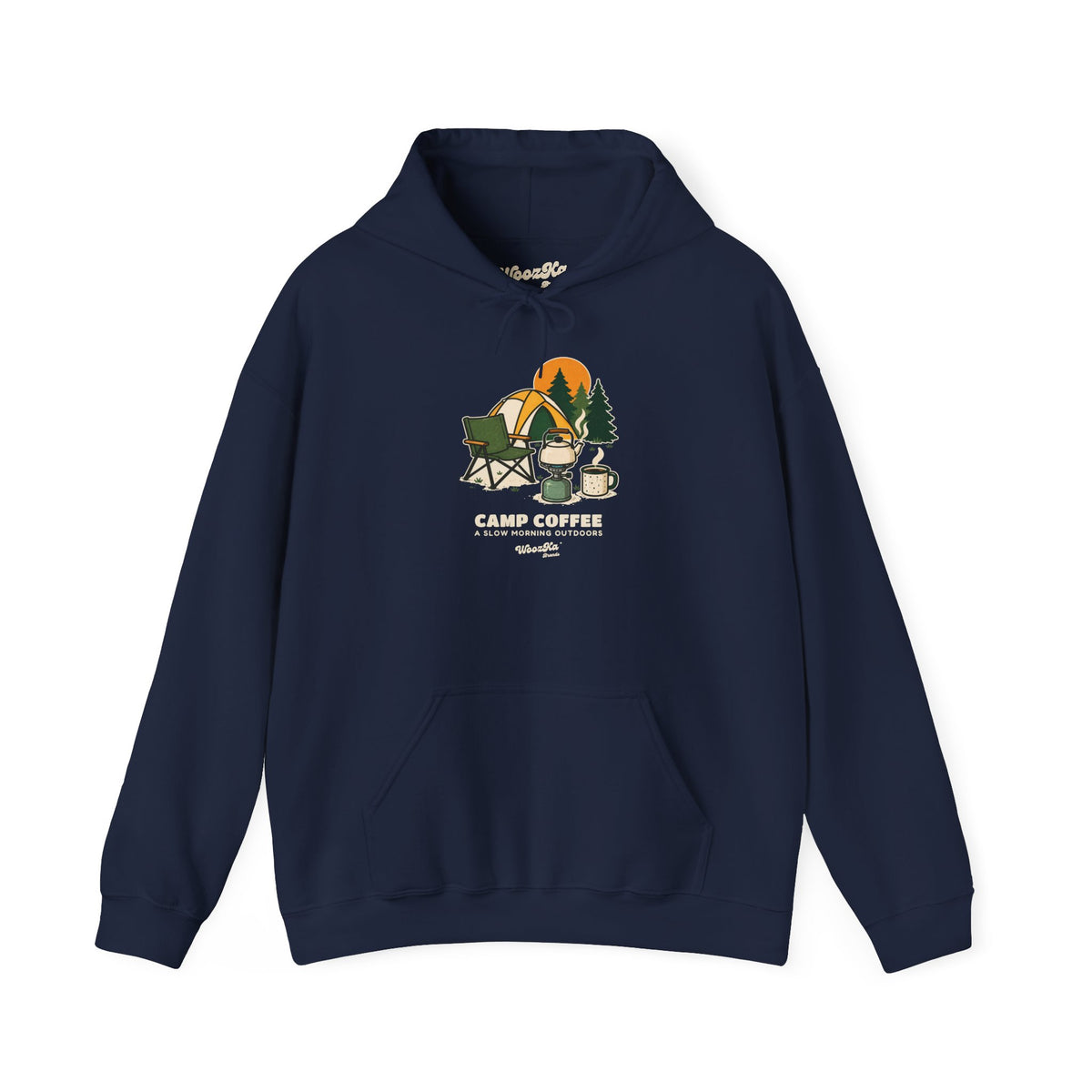 WoozKa Brands Camp Coffee Camping Hoodie, Front Graphic