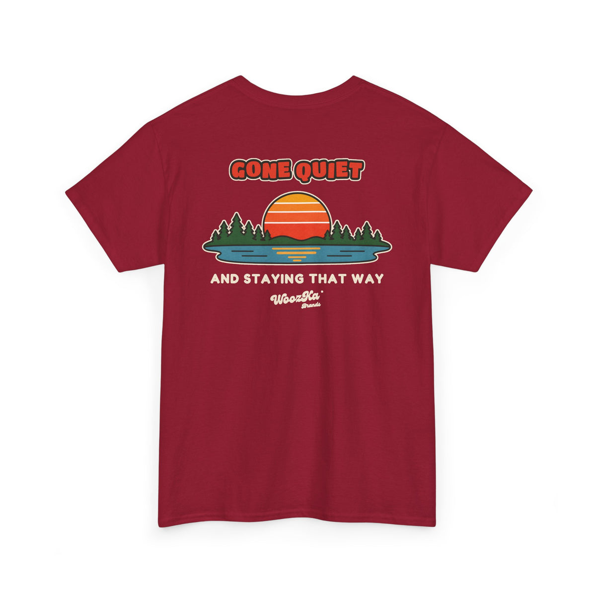 WoozKa Brands Retro Sunset Lake T-Shirt, Nature Outdoors Pine Back Print