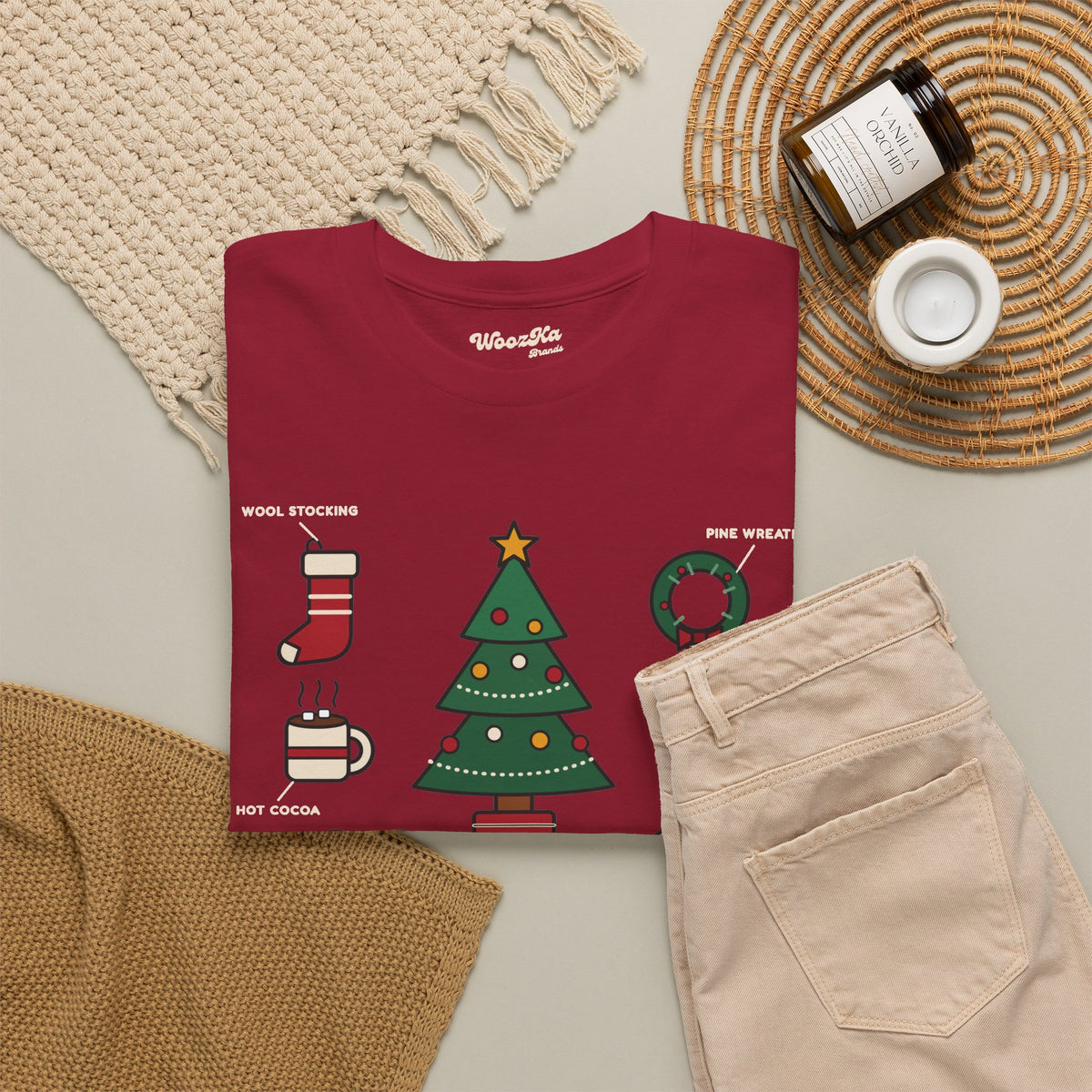 WoozKa Brands Cute Christmas Tree T-Shirt, Holiday List Front Print