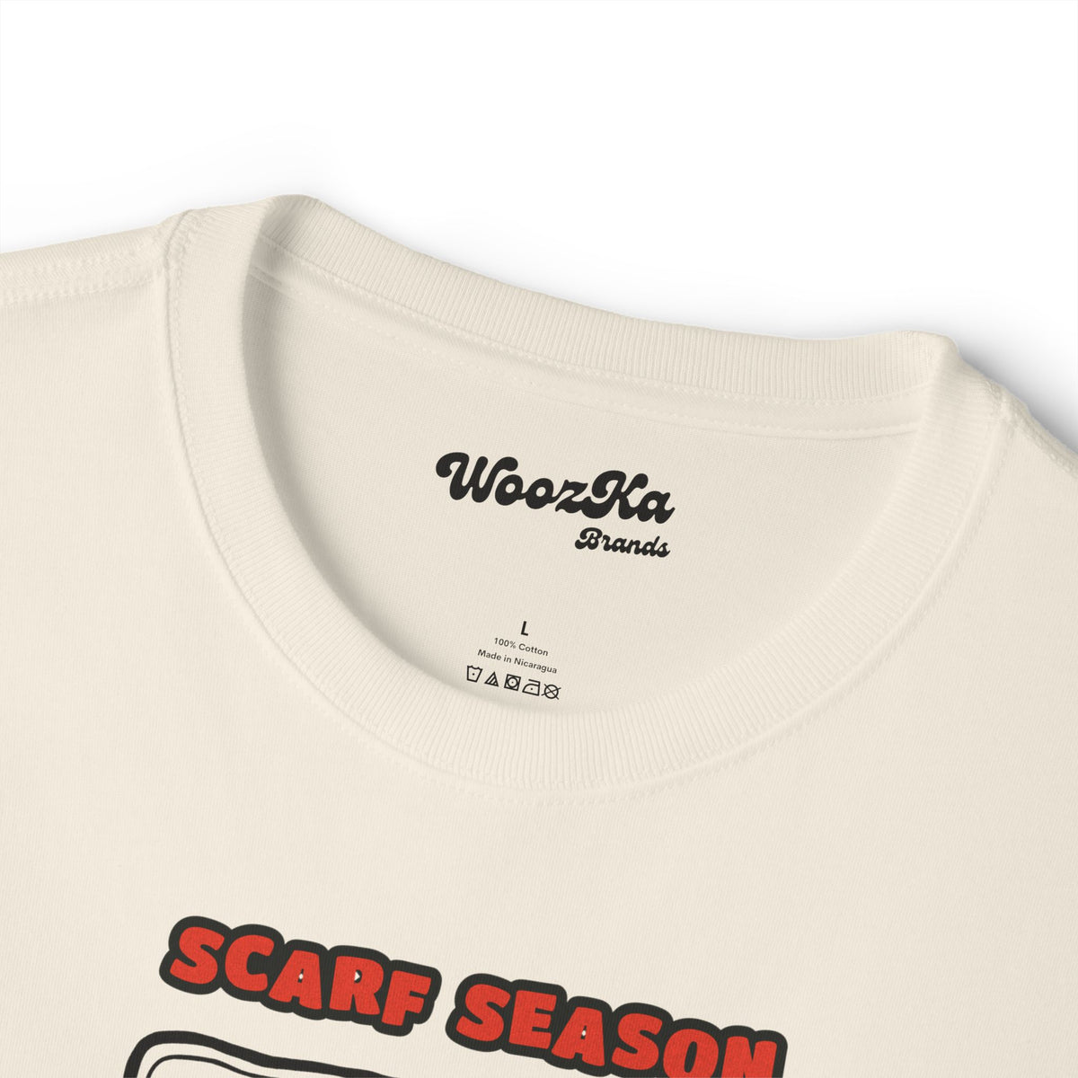 WoozKa Brands Scarf Season Penguin Oversized Boxy T-Shirt, Front Graphic