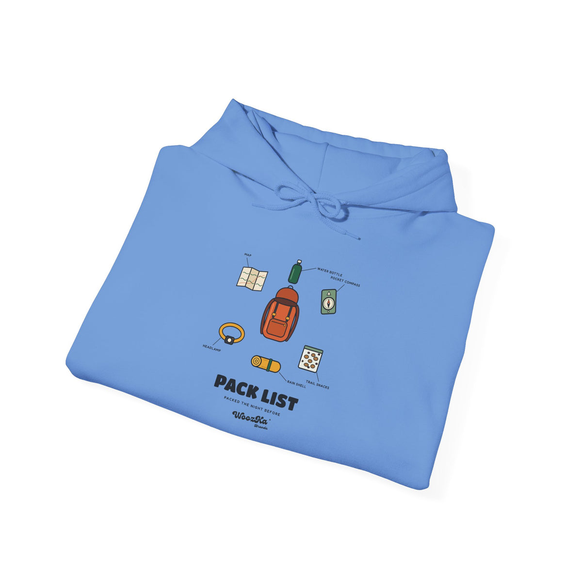 WoozKa Brands Hiking Hoodie, Backpacking Gear List Front Print