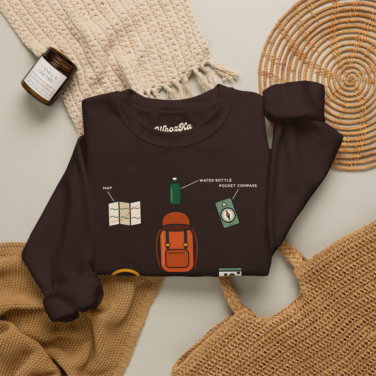 WoozKa Brands Hiking Sweatshirt, Backpacking Gear List Front Print