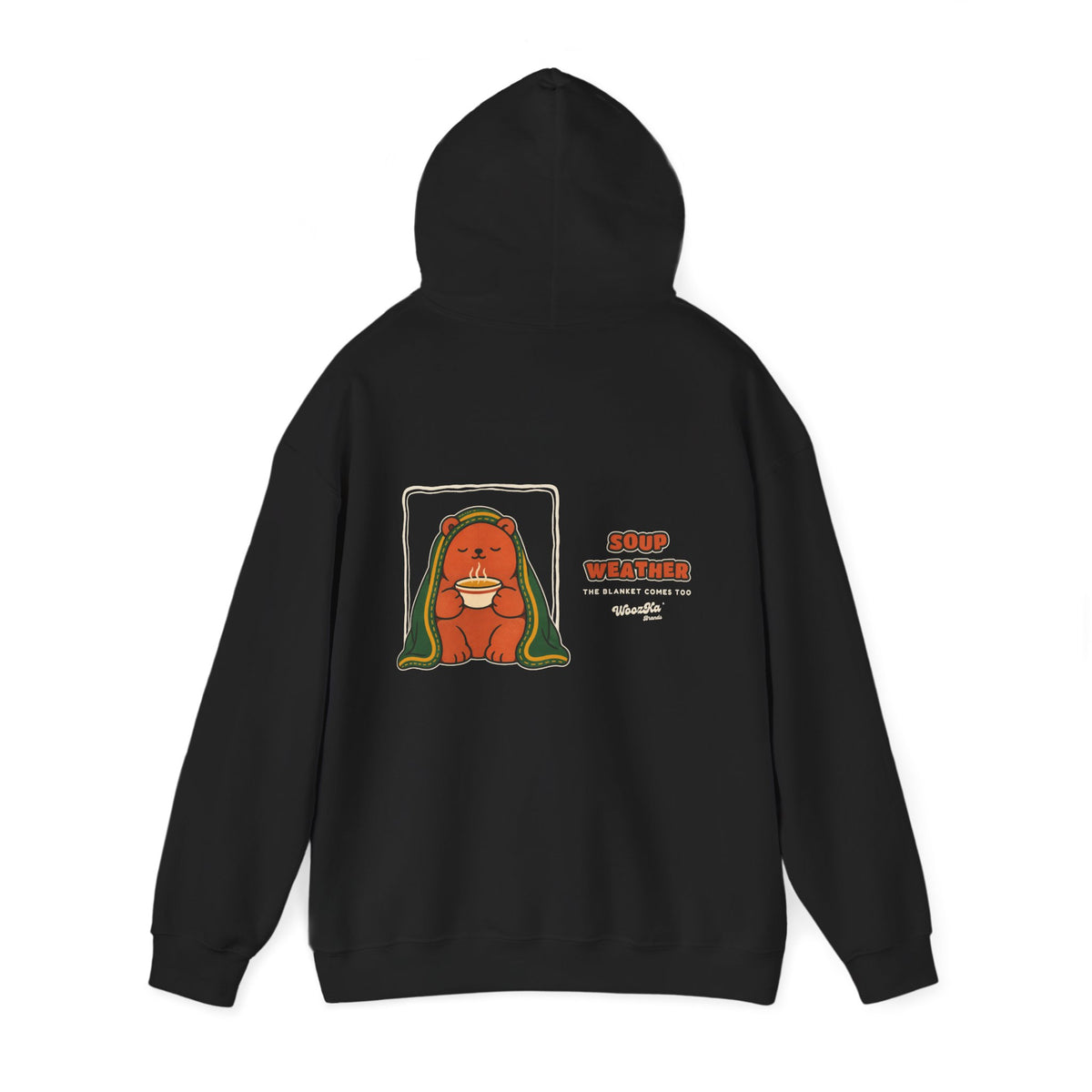 WoozKa Brands Soup Weather Bear Hoodie, Wide Back Graphic