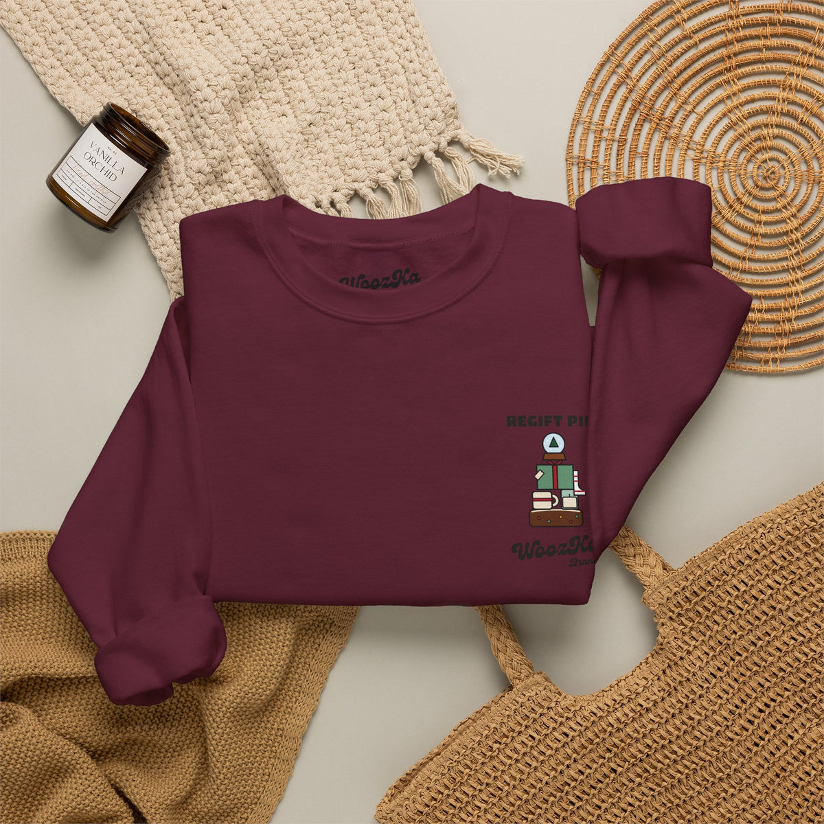 WoozKa Brands Funny Christmas Sweatshirt, Regift Office Party Back Print