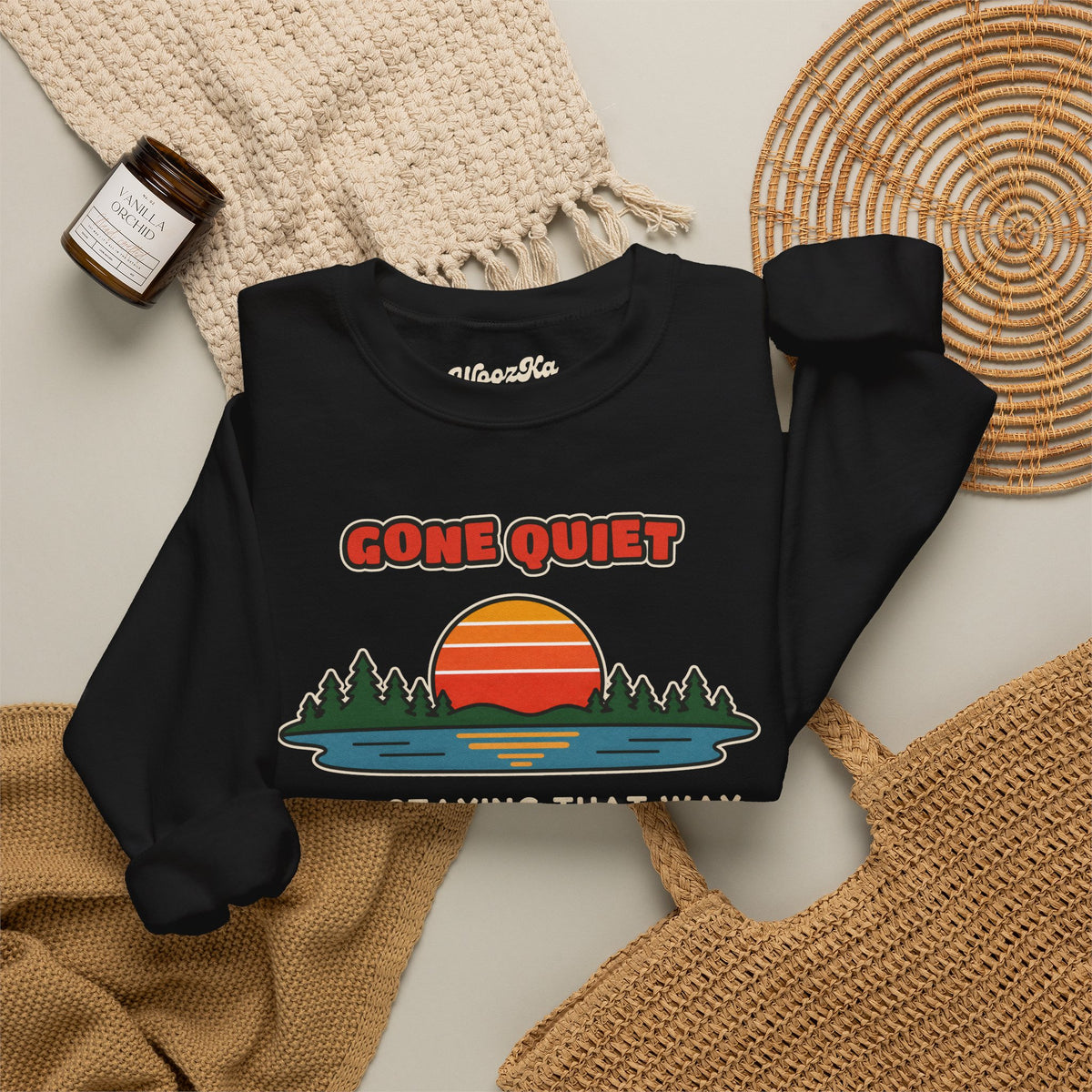WoozKa Brands Retro Sunset Lake Sweatshirt, Nature Outdoors Front Print