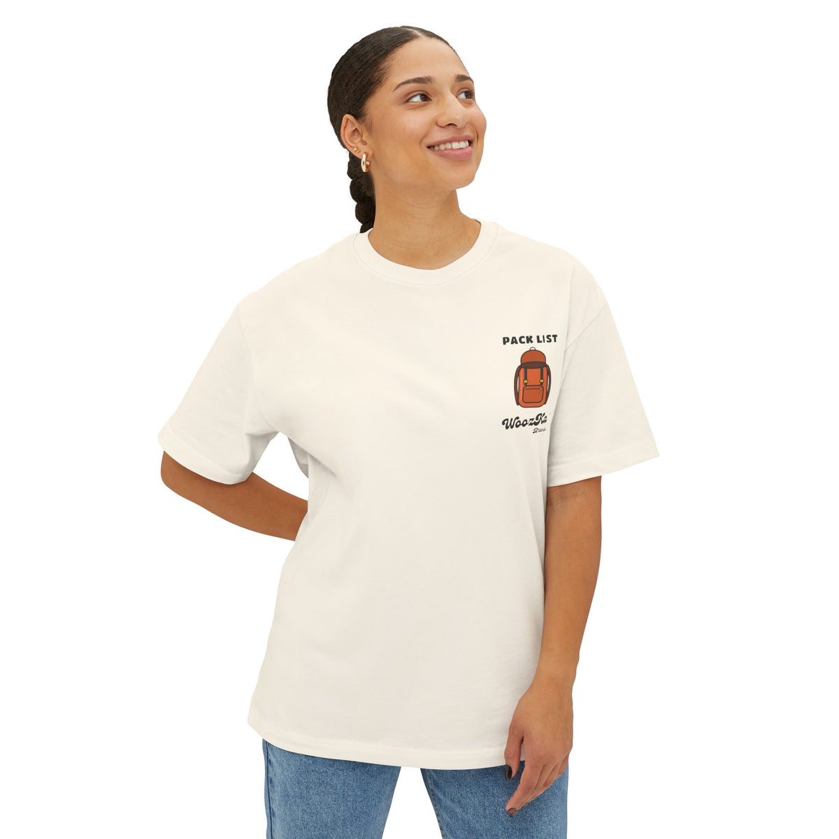 WoozKa Brands Hiking Oversized Tee, Backpacking Gear List Back Print
