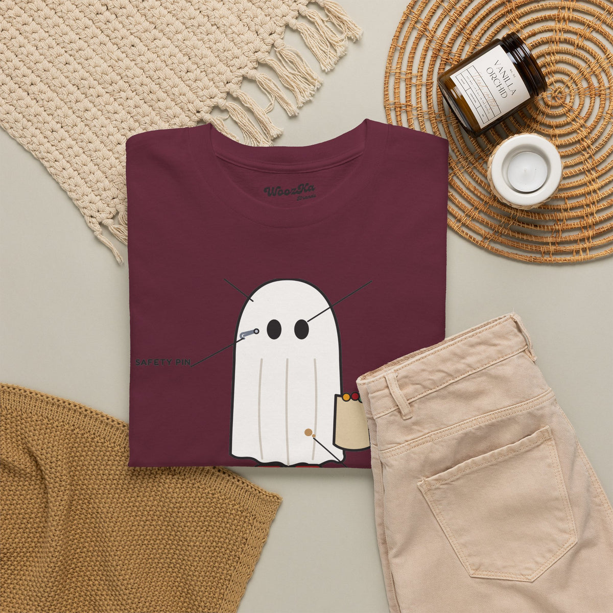 WoozKa Brands Lazy Halloween Costume T-Shirt, Funny Ghost Sheet Front Print