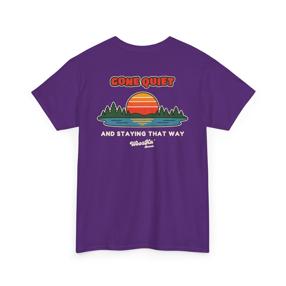 WoozKa Brands Retro Sunset Lake T-Shirt, Nature Outdoors Pine Back Print