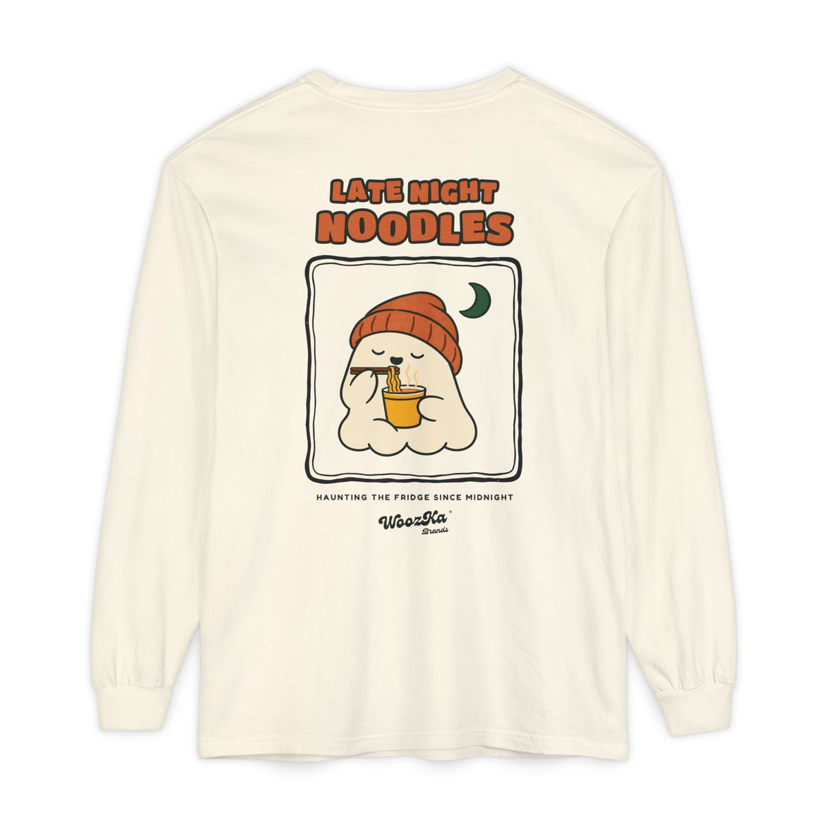 WoozKa Brands Late Night Noodles Ghost Long Sleeve T-Shirt, Two-Sided