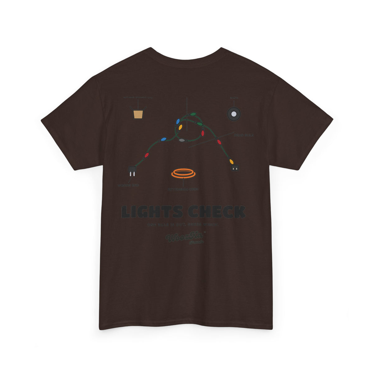 WoozKa Brands Christmas Lights T-Shirt, Funny Holiday Decorating Back Print