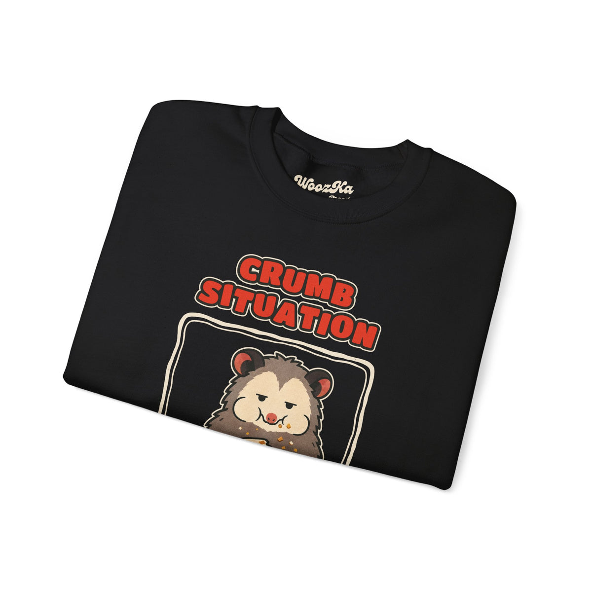 WoozKa Brands Crumb Situation Opossum Crewneck Sweatshirt, Front Graphic
