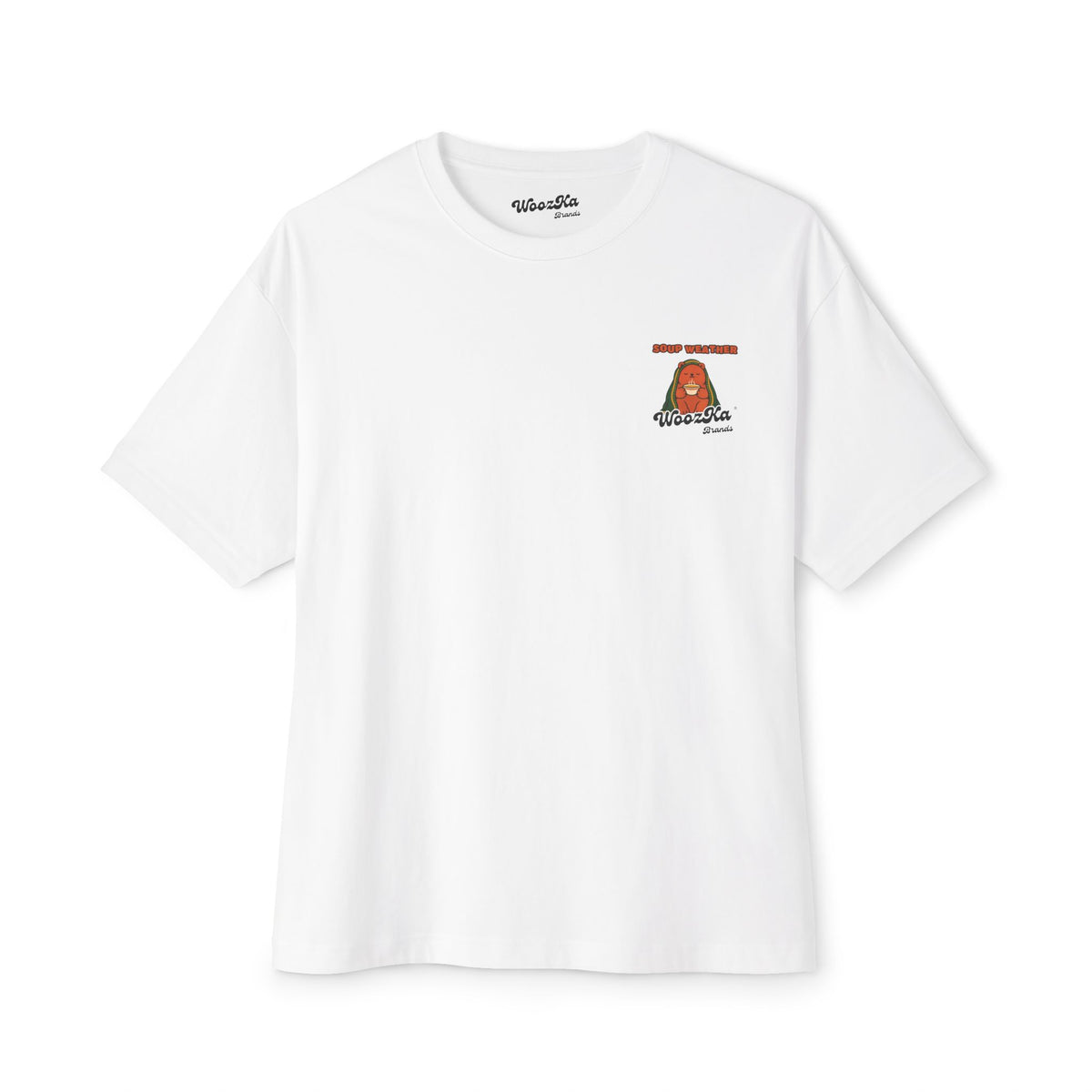 WoozKa Brands Cute Bear Fall Oversized Tee, Cozy Soup Lover Back Print