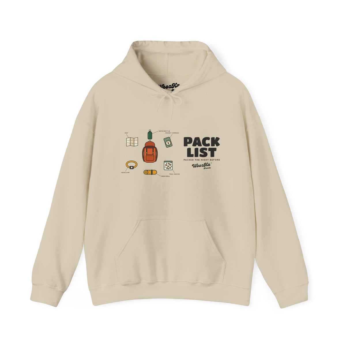 WoozKa Brands Hiking Hoodie, Backpacking Gear List Wide Front Print