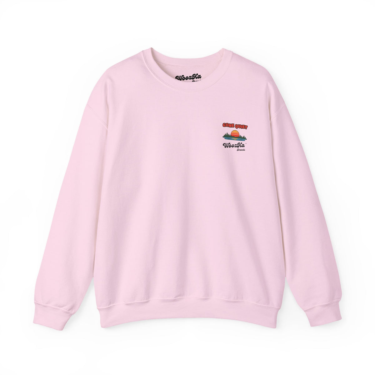 WoozKa Brands Retro Sunset Lake Sweatshirt, Nature Outdoors Pine Back Print