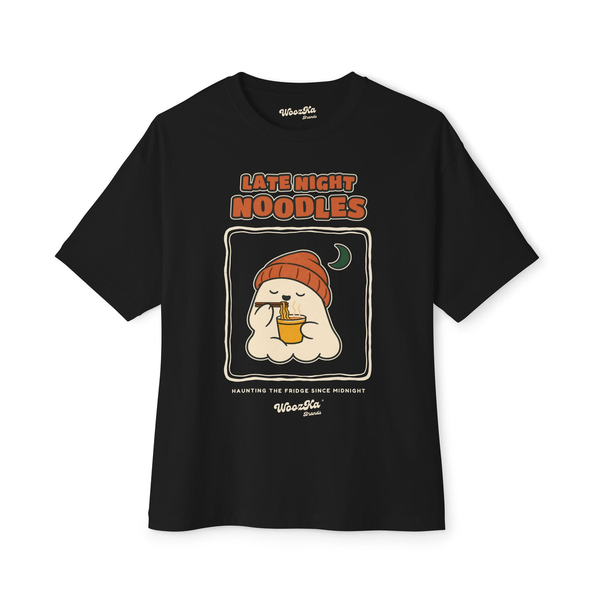 WoozKa Brands Late Night Noodles Ghost Oversized Boxy T-Shirt, Front Print