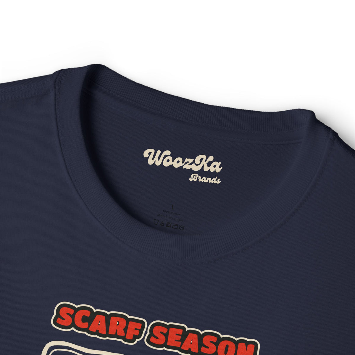 WoozKa Brands Scarf Season Penguin Oversized Boxy T-Shirt, Front Graphic