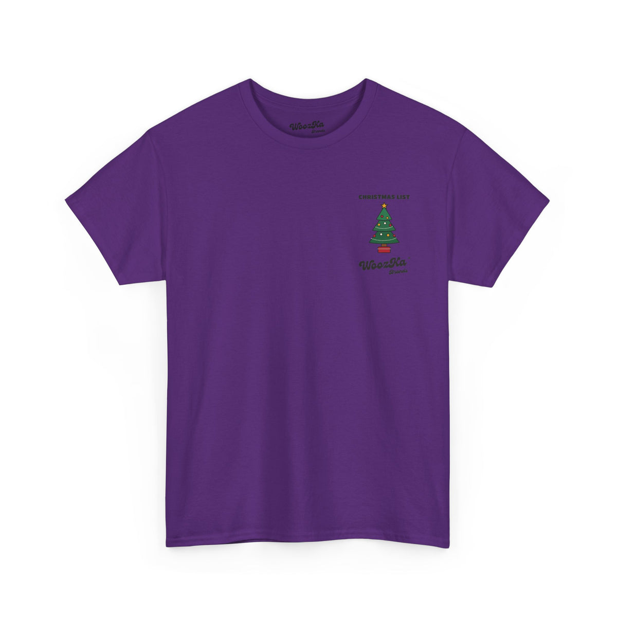 WoozKa Brands Cute Christmas Tree T-Shirt, Holiday List Back Print