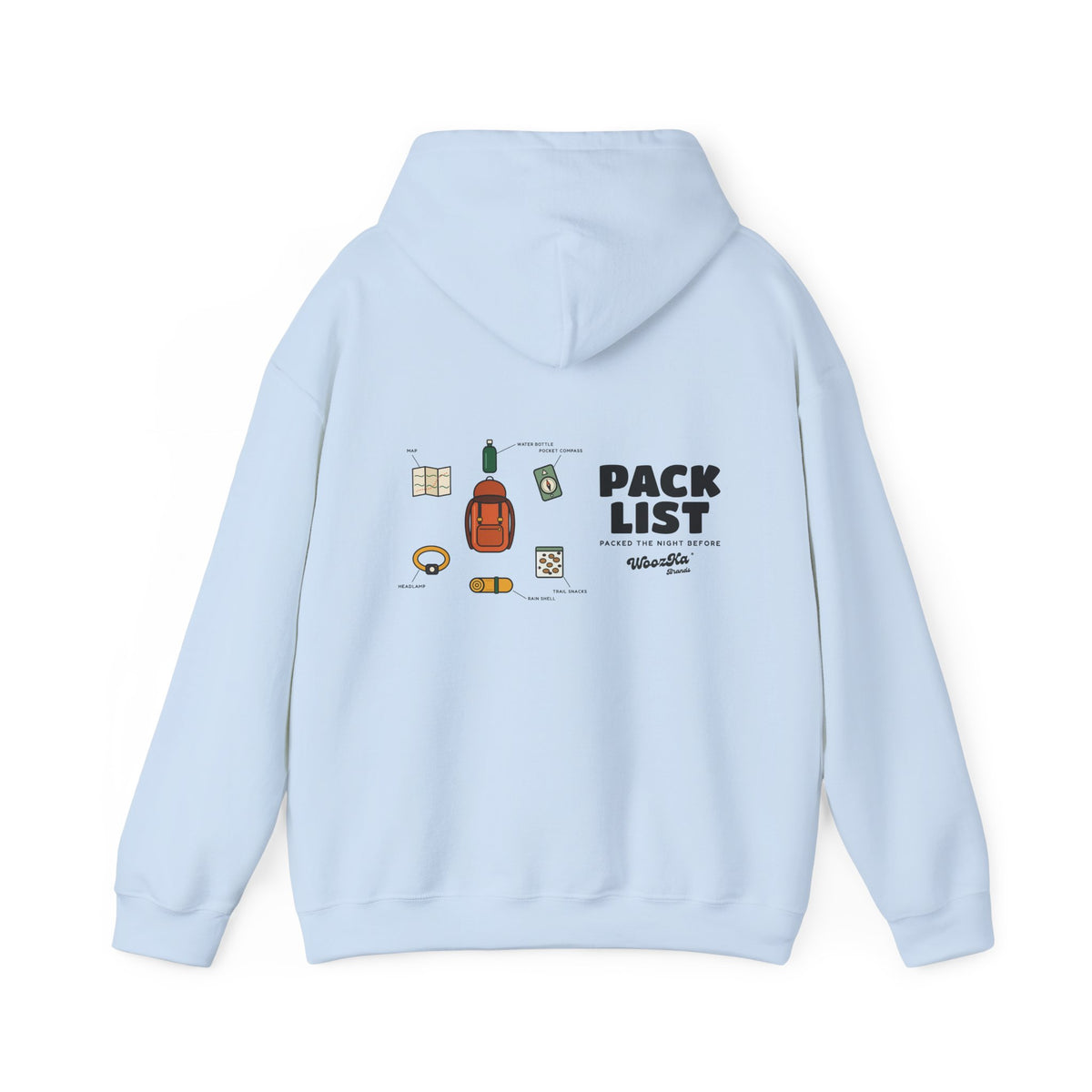 WoozKa Brands Hiking Hoodie, Backpacking Gear List Wide Back Print