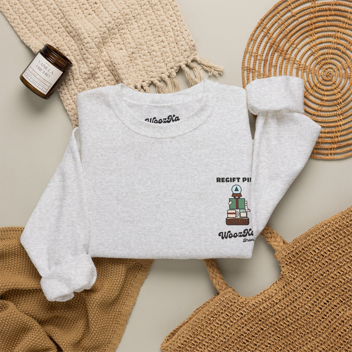 WoozKa Brands Funny Christmas Sweatshirt, Regift Office Party Back Print
