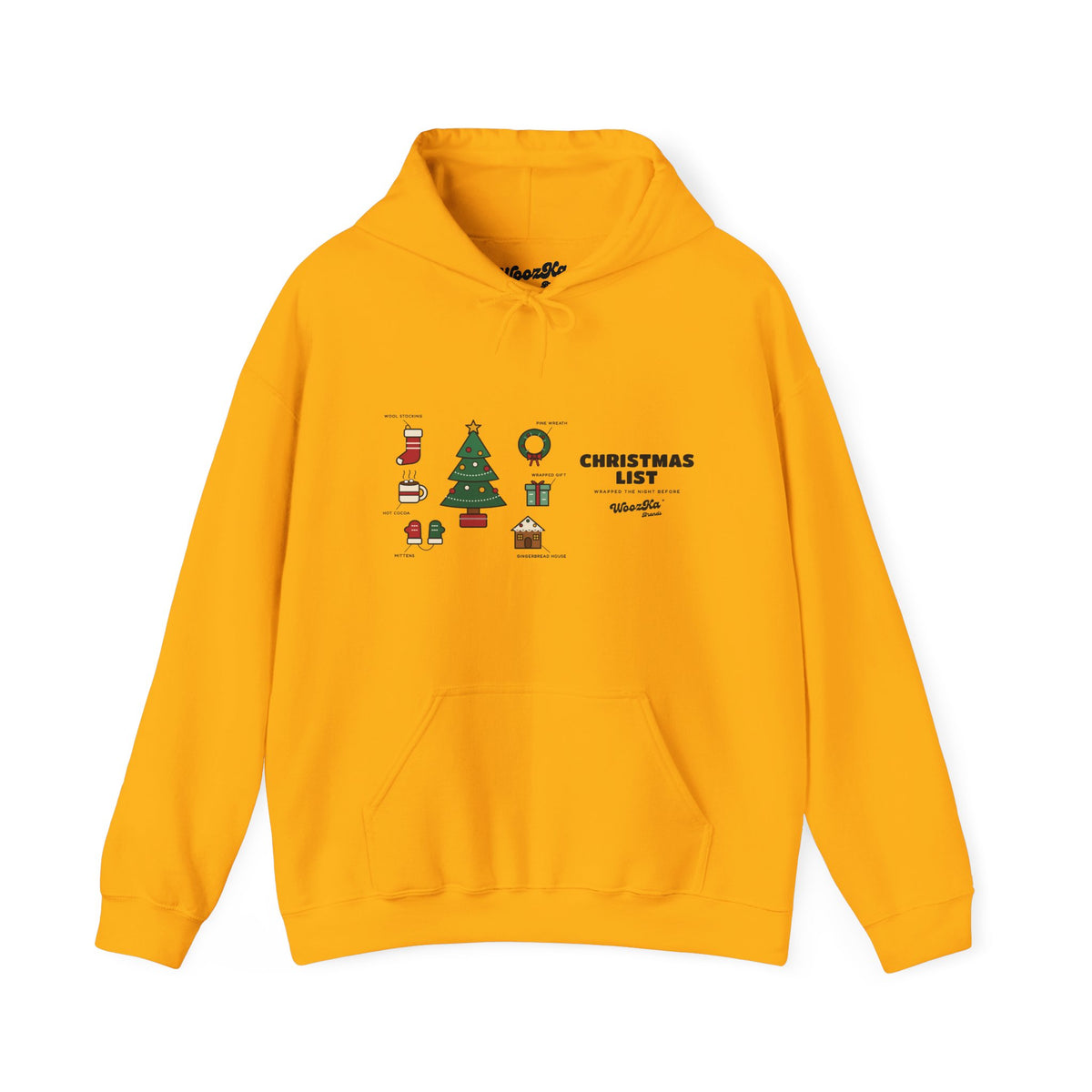 WoozKa Brands Cute Christmas Tree Hoodie, Holiday List Wide Front Print