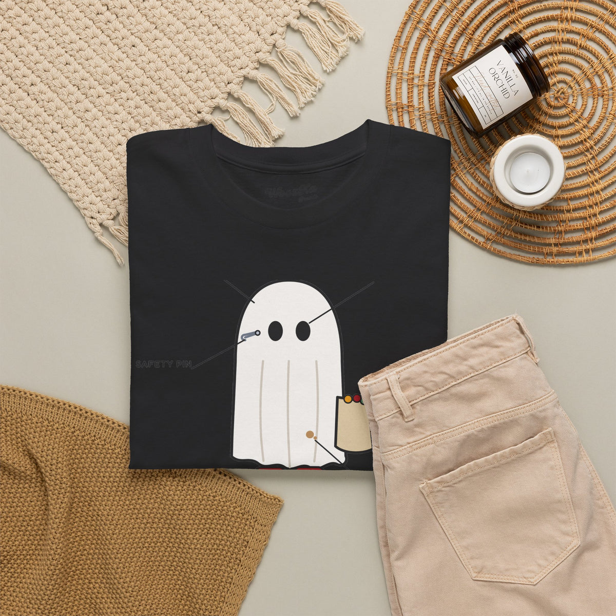 WoozKa Brands Lazy Halloween Costume T-Shirt, Funny Ghost Sheet Front Print