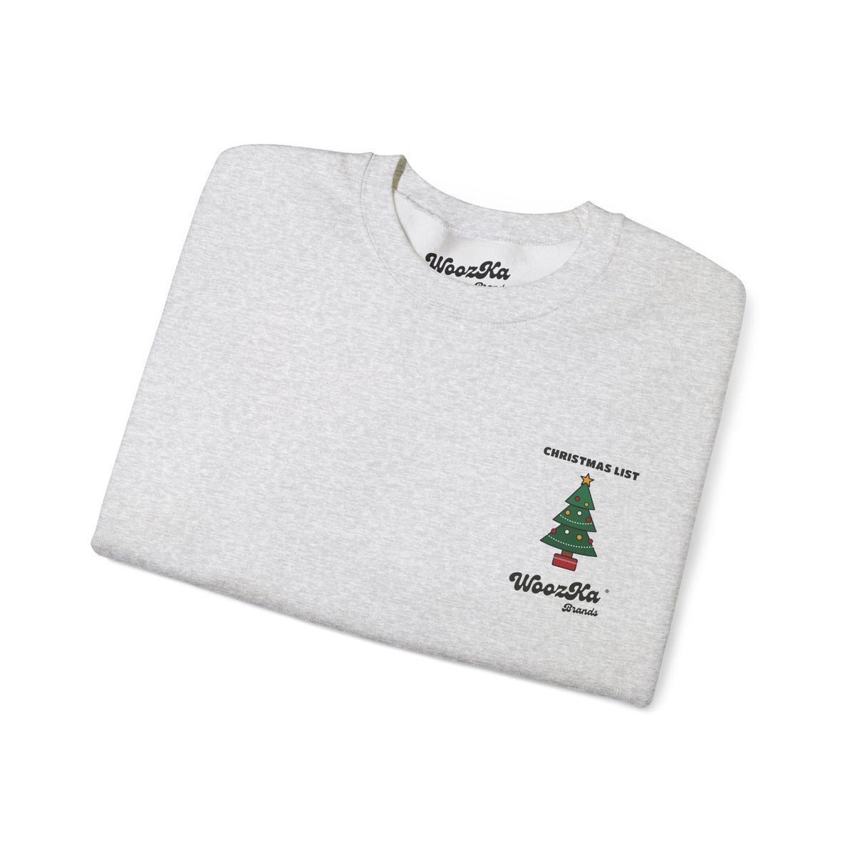 WoozKa Brands Cute Christmas Tree Sweatshirt, Holiday List Back Print