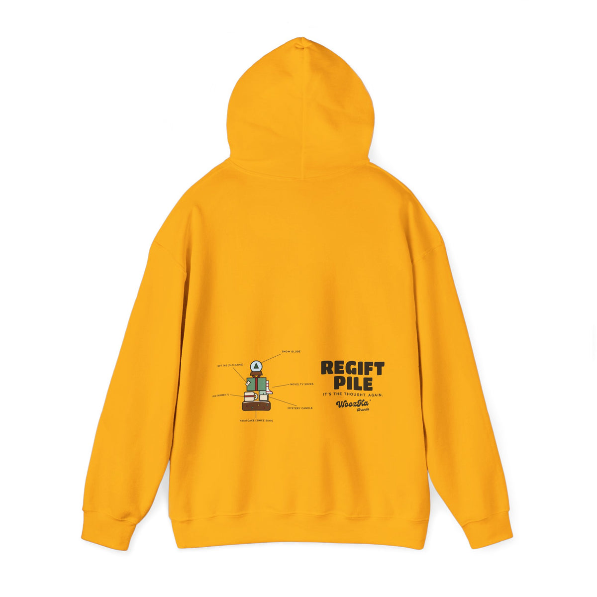 WoozKa Brands Funny Christmas Hoodie, Regift Office Party Wide Back Print