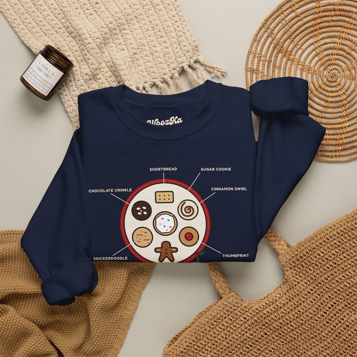 WoozKa Brands Christmas Cookie Sweatshirt, Holiday Baking Front Print