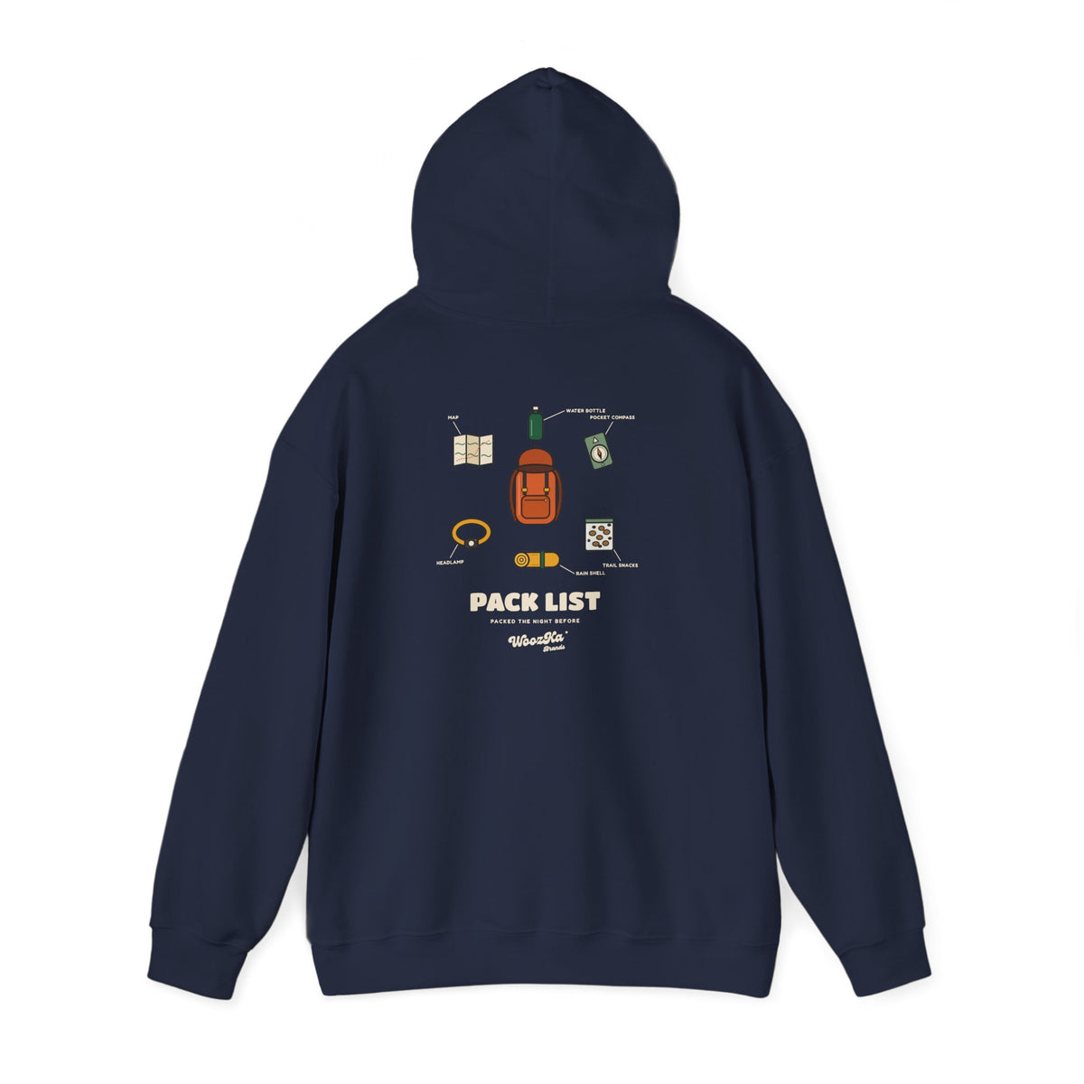 WoozKa Brands Hiking Hoodie, Backpacking Gear List Back Print