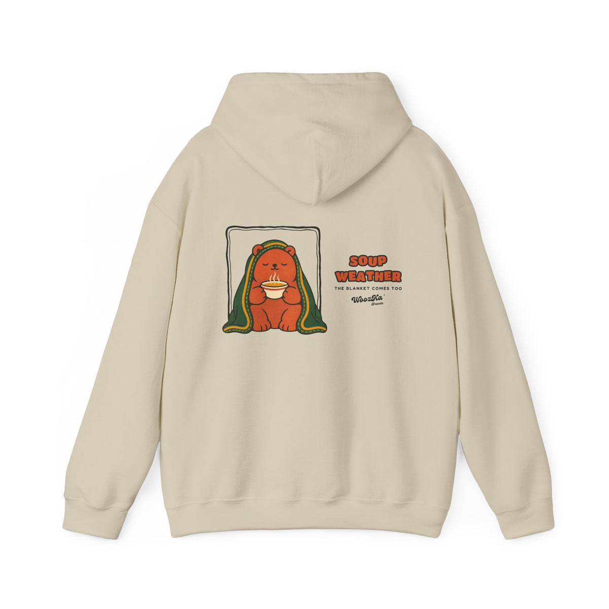 WoozKa Brands Soup Weather Bear Hoodie, Wide Back Graphic