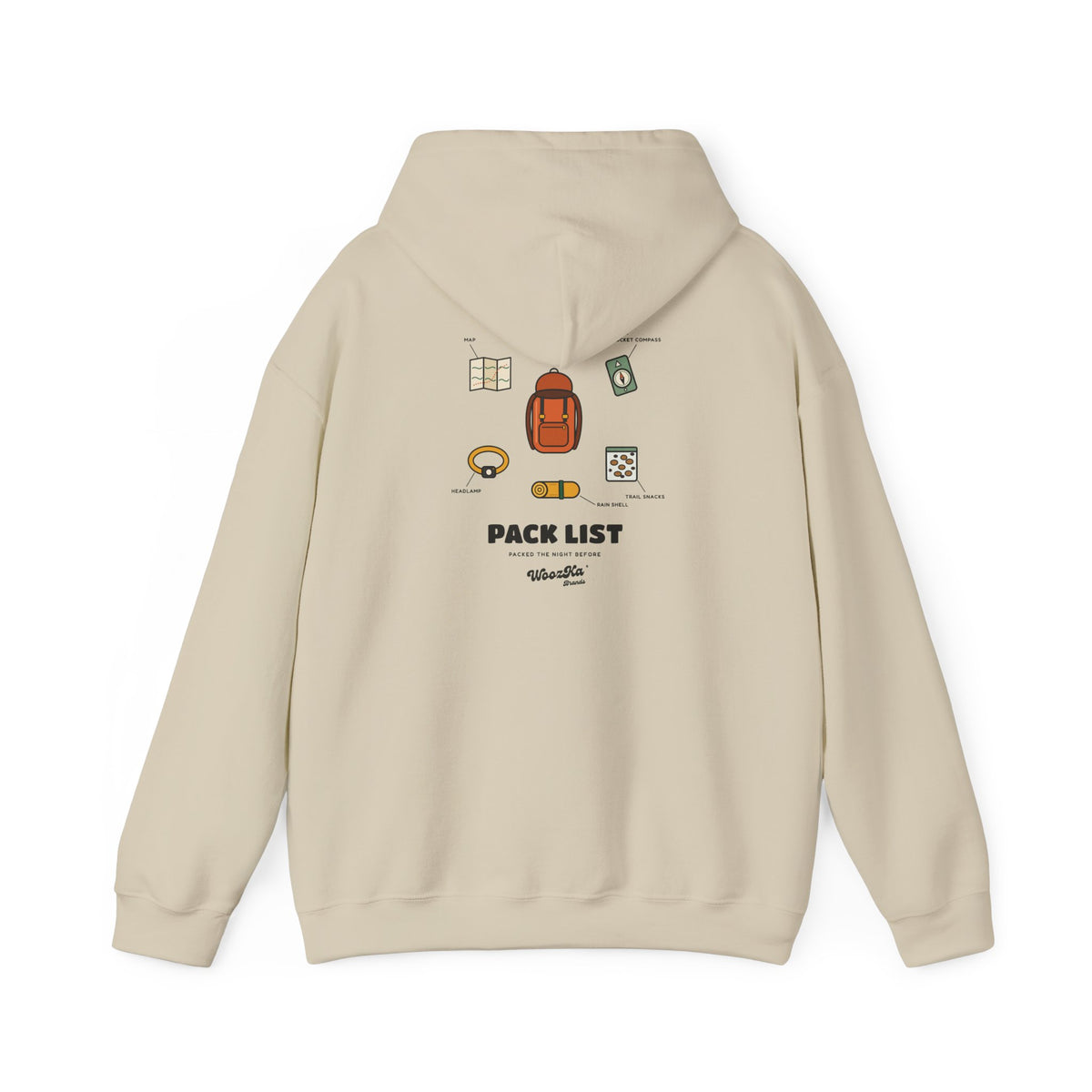 WoozKa Brands Hiking Hoodie, Backpacking Gear List Back Print
