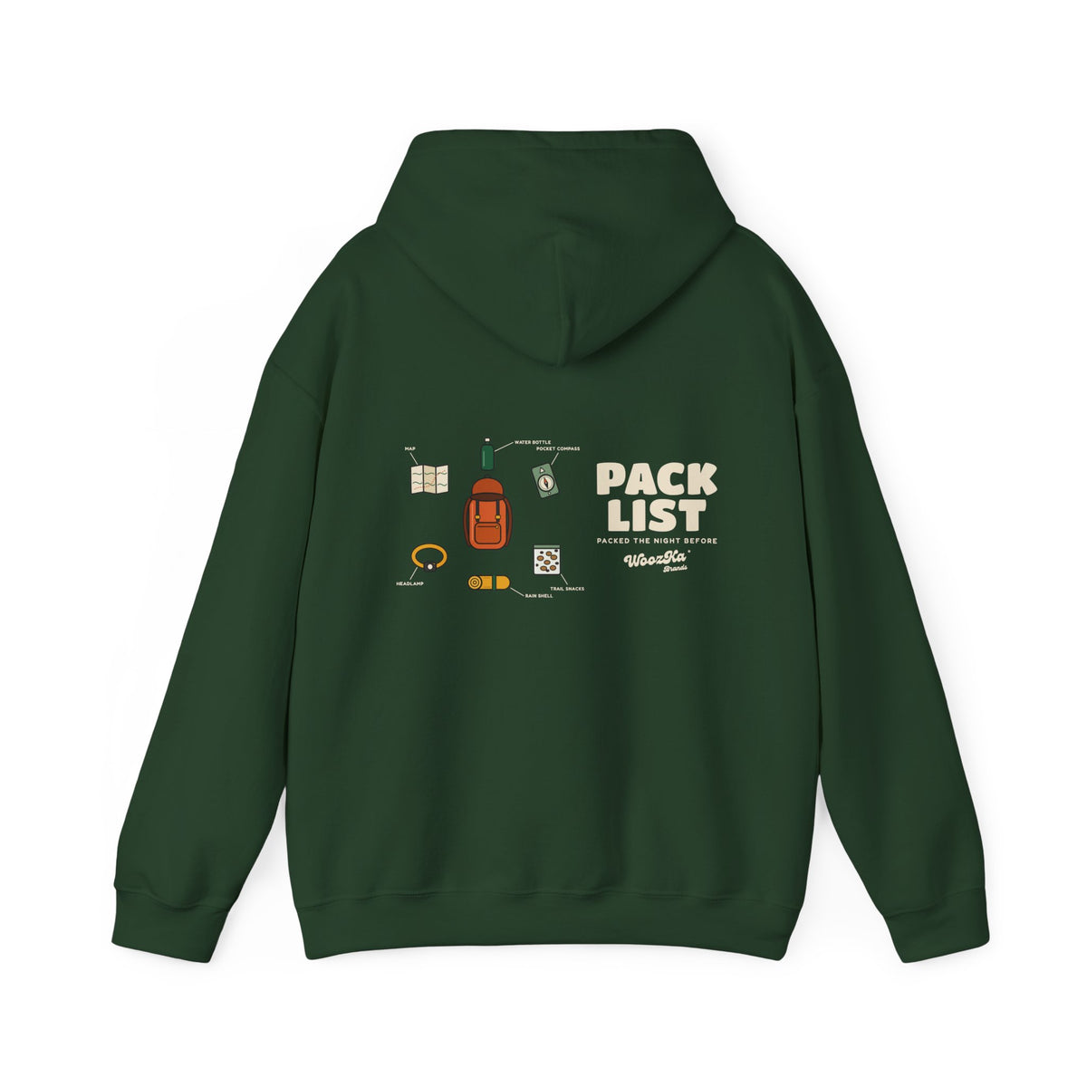 WoozKa Brands Hiking Hoodie, Backpacking Gear List Wide Back Print