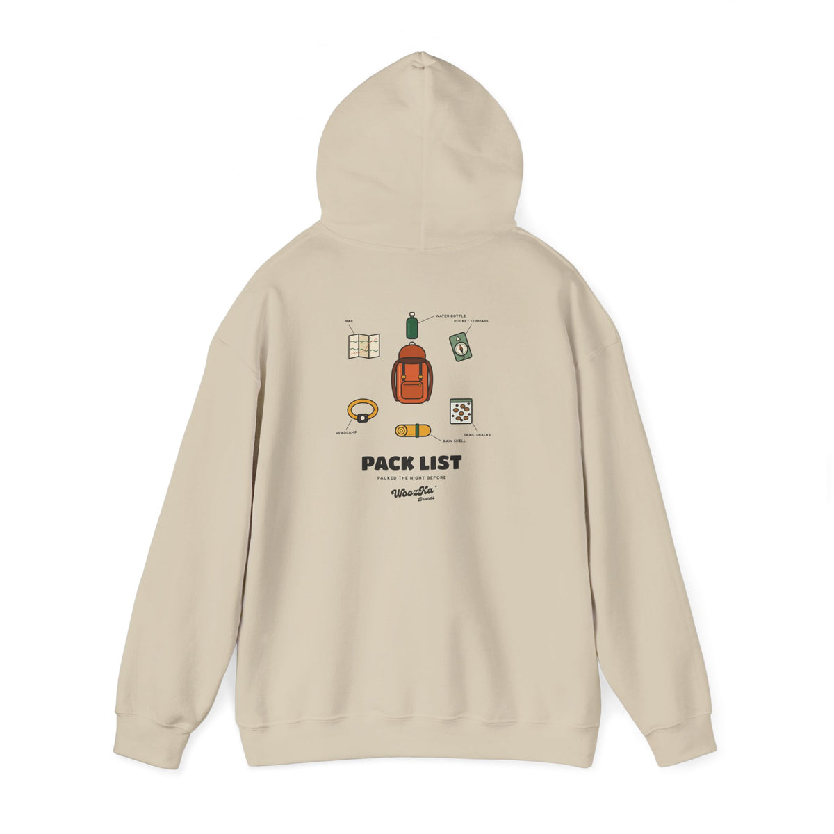 WoozKa Brands Hiking Hoodie, Backpacking Gear List Back Print