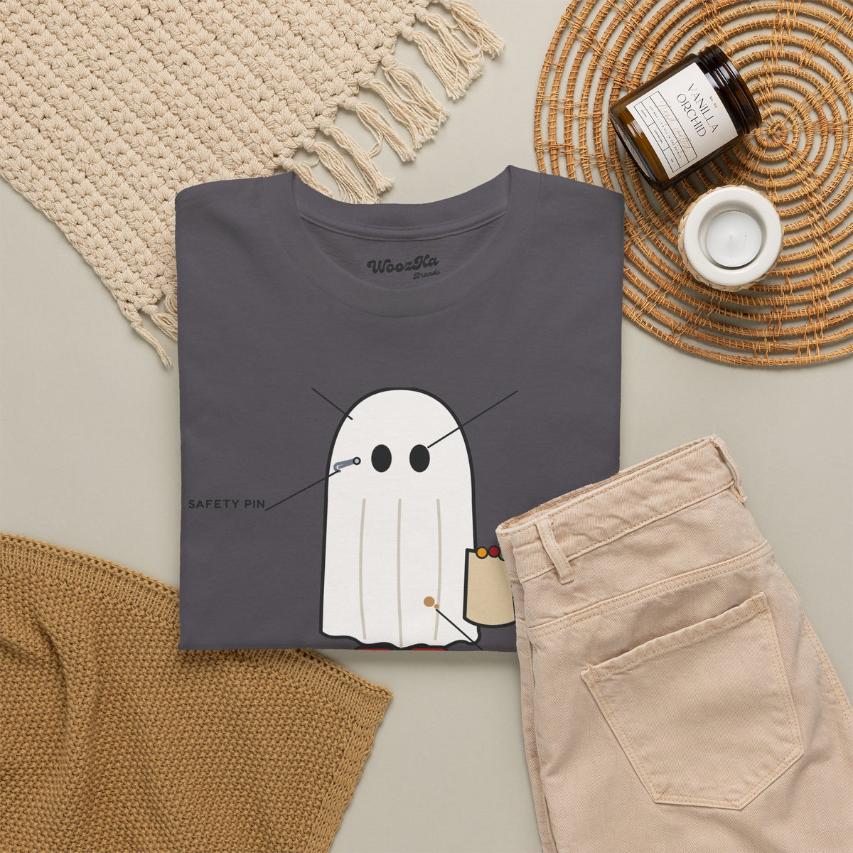 WoozKa Brands Lazy Halloween Costume T-Shirt, Funny Ghost Sheet Front Print