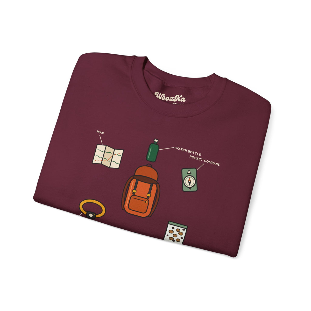 WoozKa Brands Hiking Sweatshirt, Backpacking Gear List Front Print