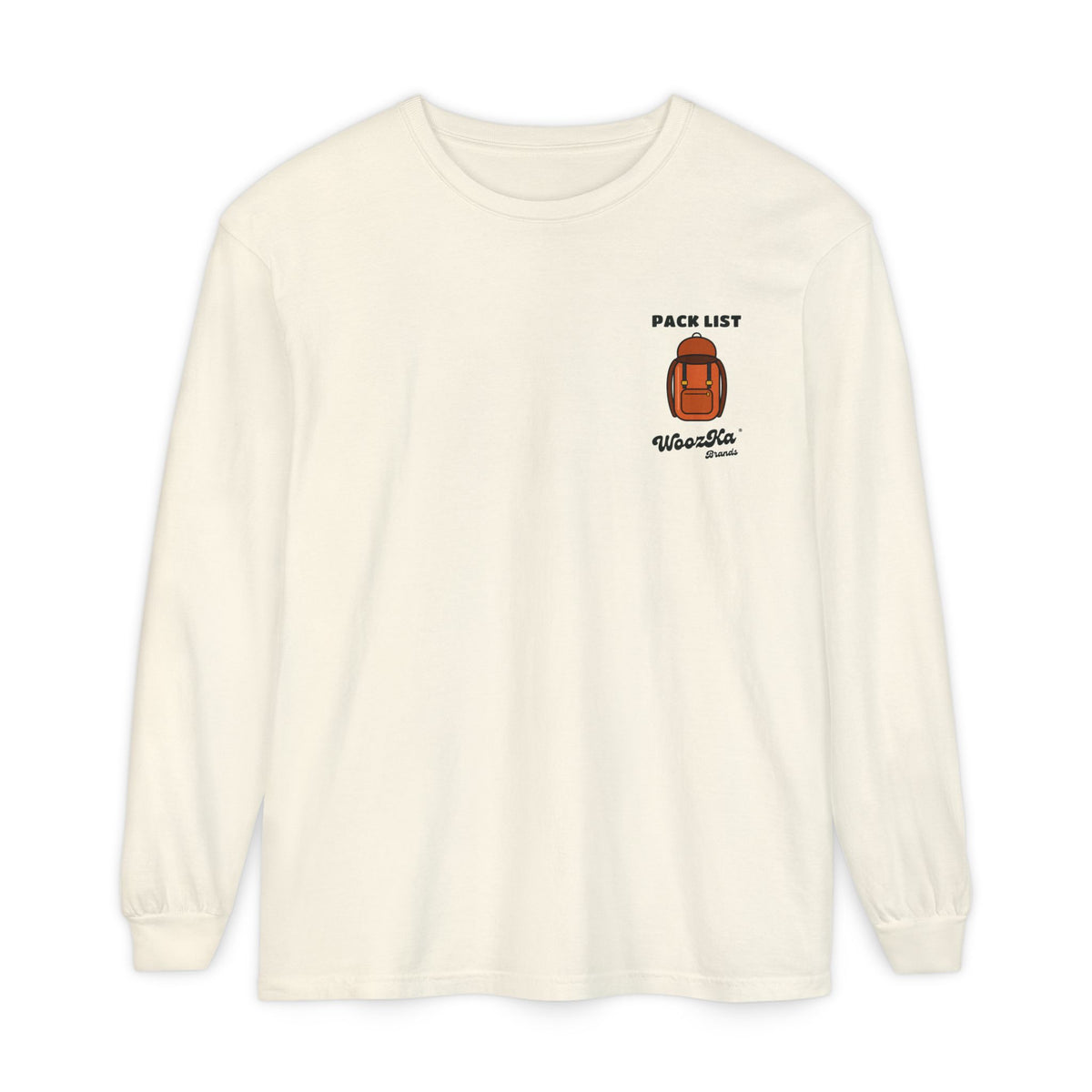 WoozKa Brands Hiking Long Sleeve Tee, Backpacking Gear List Back Print